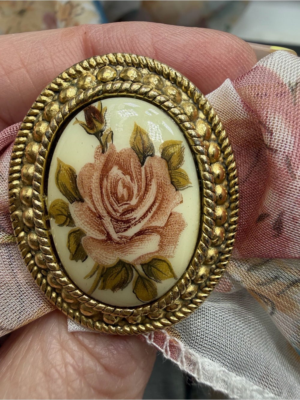 Vintage Floral Cameo scarf Slide #438sc
